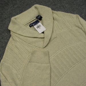 Chaps Sweater Men Extra Large Shawl Collar Pullover Textured Cream Oatmeal‎